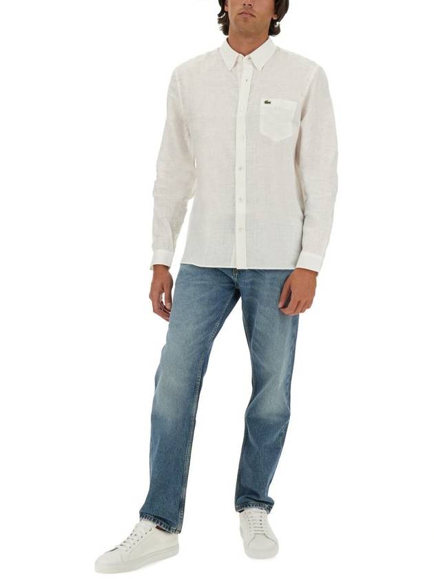 Logo Patch Linen Long Sleeve Shirt White - LACOSTE - BALAAN 3