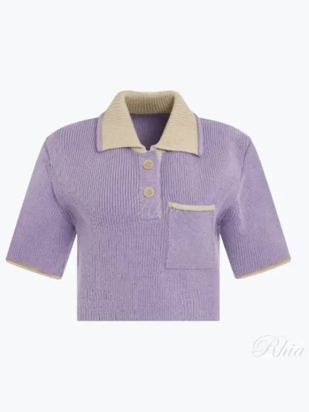 Le Maille Arco Contrasted Cropped Knit Polo Shirt Purple - JACQUEMUS - BALAAN 2