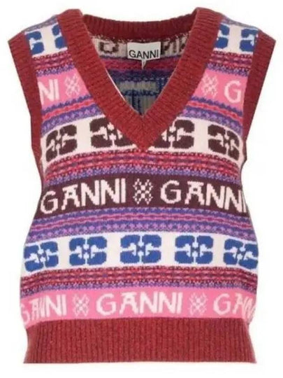 Logo Wool Mix Vest Red - GANNI - BALAAN 2