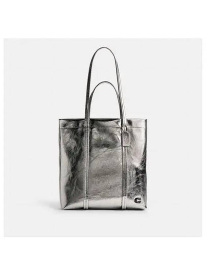 Hall 33 Metallic Leather Tote Bag Silver - COACH - BALAAN 2