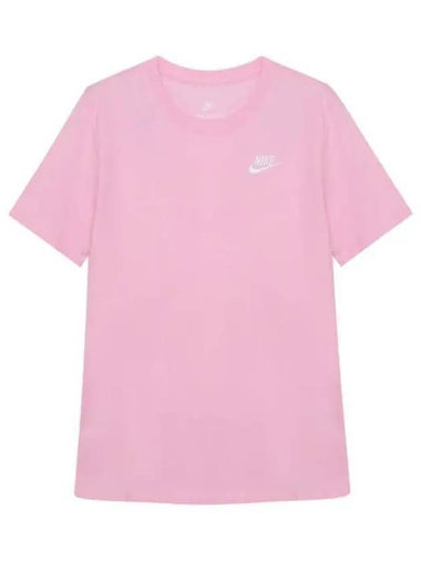 Women's Sportswear Club Essentials Logo Crew Neck Short Sleeve T-Shirt Pink - NIKE - BALAAN 1