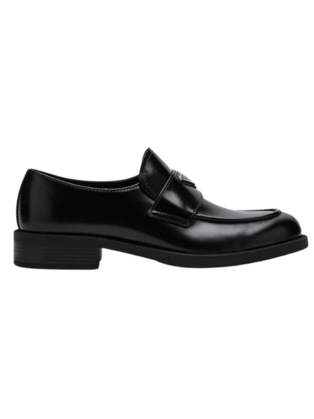 Triangular logo brushed leather loafers black - PRADA - BALAAN 1