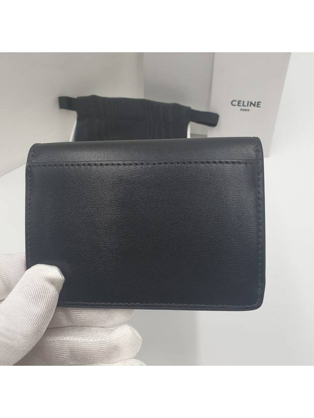 Triomphe Shiny Calfskin Flap Card Wallet Black - CELINE - BALAAN 7