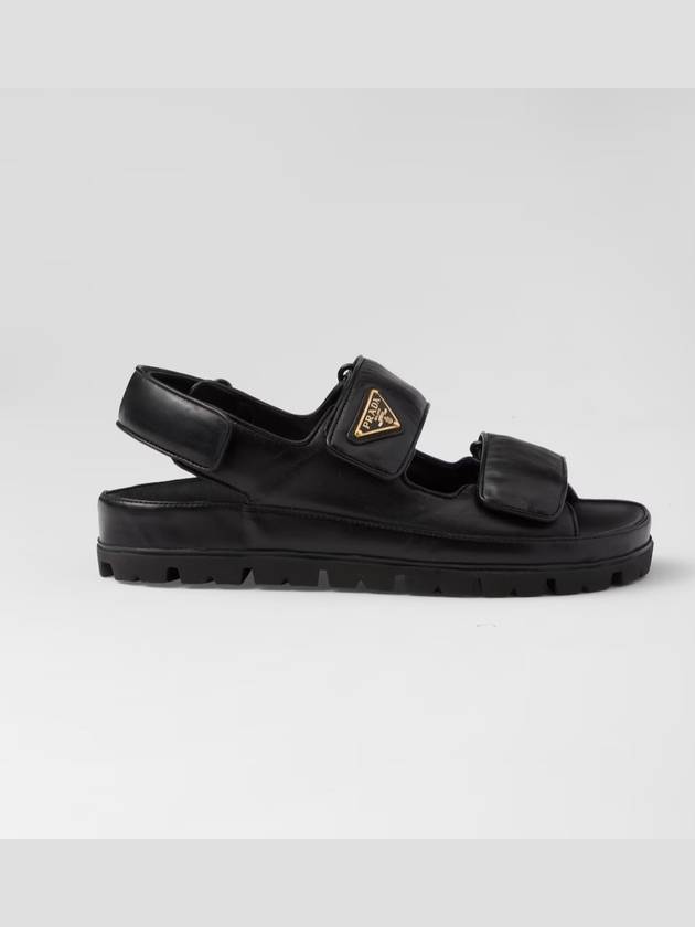 Flat Nappa Leather Sandals Black - PRADA - BALAAN 3