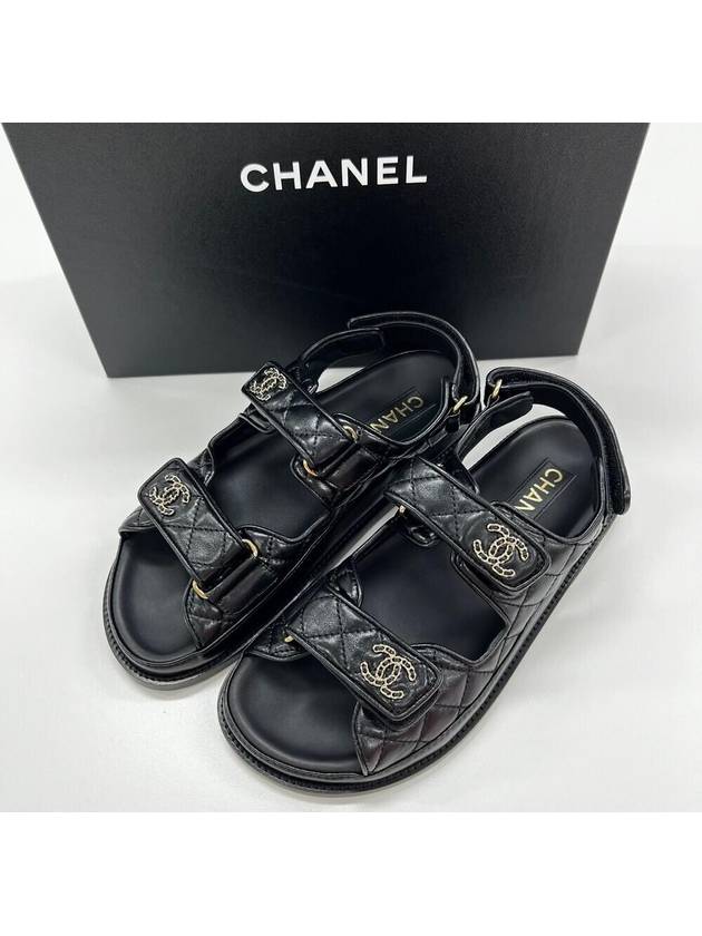 Women's CC Logo Velcro Sandals Gold Black - CHANEL - BALAAN 2