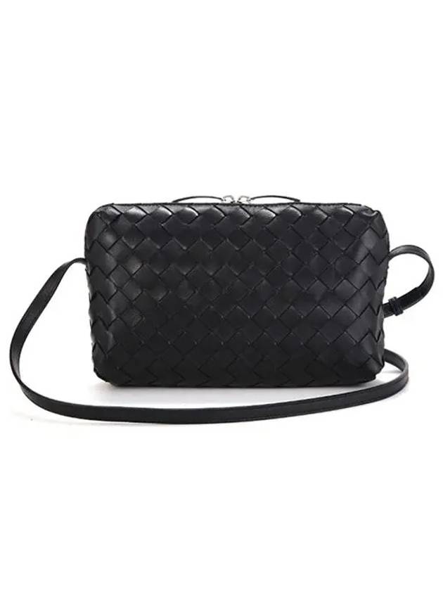 Intrecciato Leather Mini Cross Bag Black - BOTTEGA VENETA - BALAAN 3