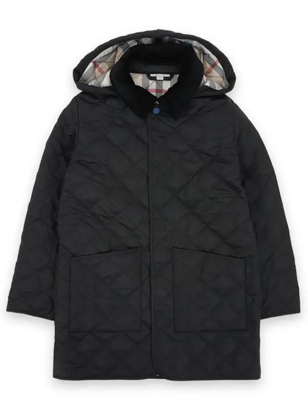 Kids Corduroy Collar Diamond Hooded Quilted Jacket Black - BURBERRY - BALAAN 3