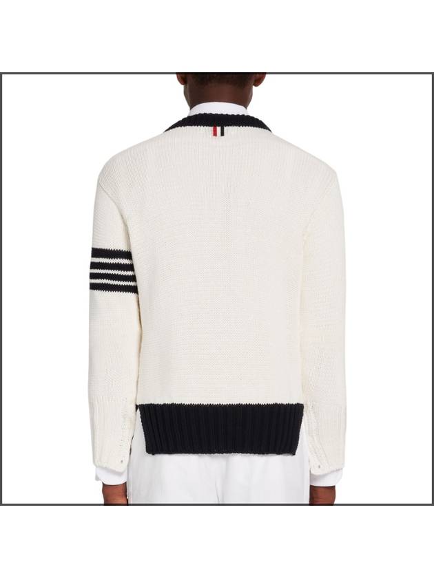 Men's Pullover Crew Neck Knit Top White - THOM BROWNE - BALAAN.