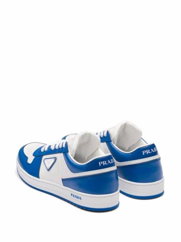 Men's Downtown Triangle Logo Leather Low Top Sneakers White Cobalt Blue - PRADA - BALAAN 5