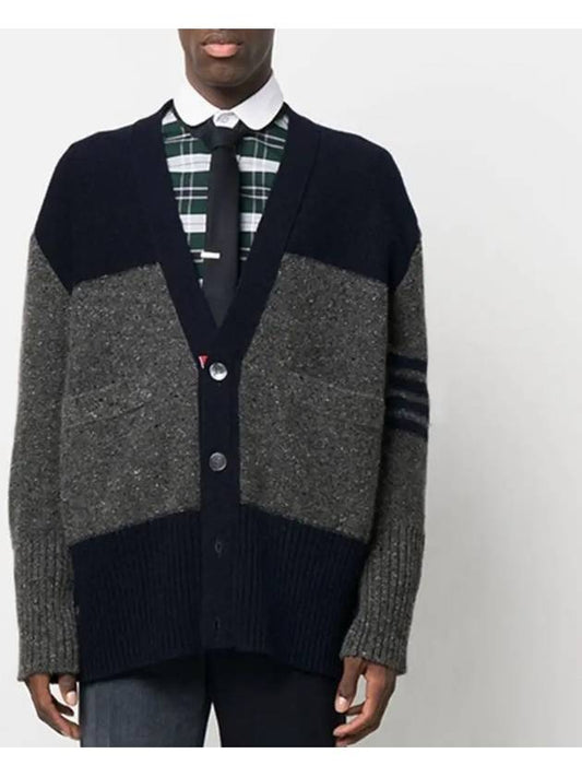 Donegal Diagonal Oversized Colour Block Wool Cardigan Grey - THOM BROWNE - BALAAN 2