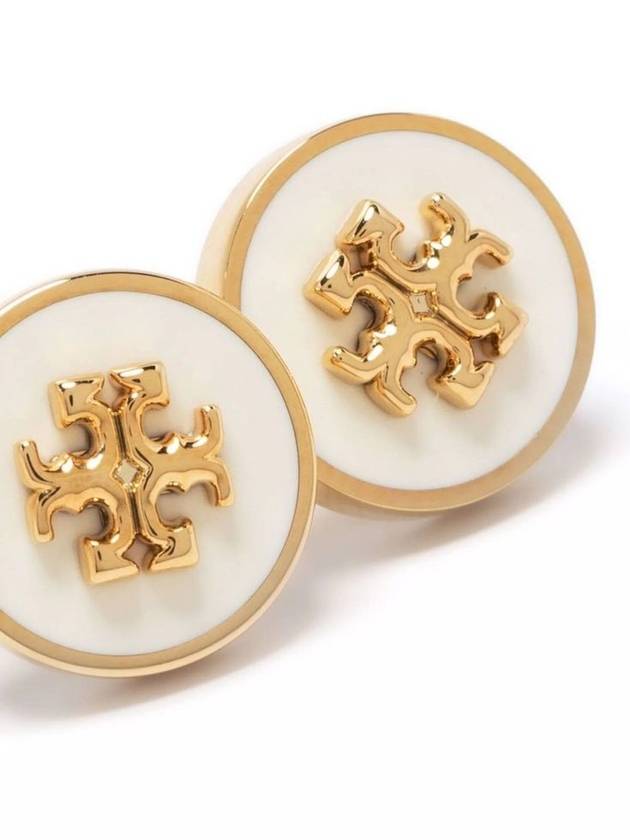 Kira Enamel Circle Stud Earrings White Gold - TORY BURCH - BALAAN 4