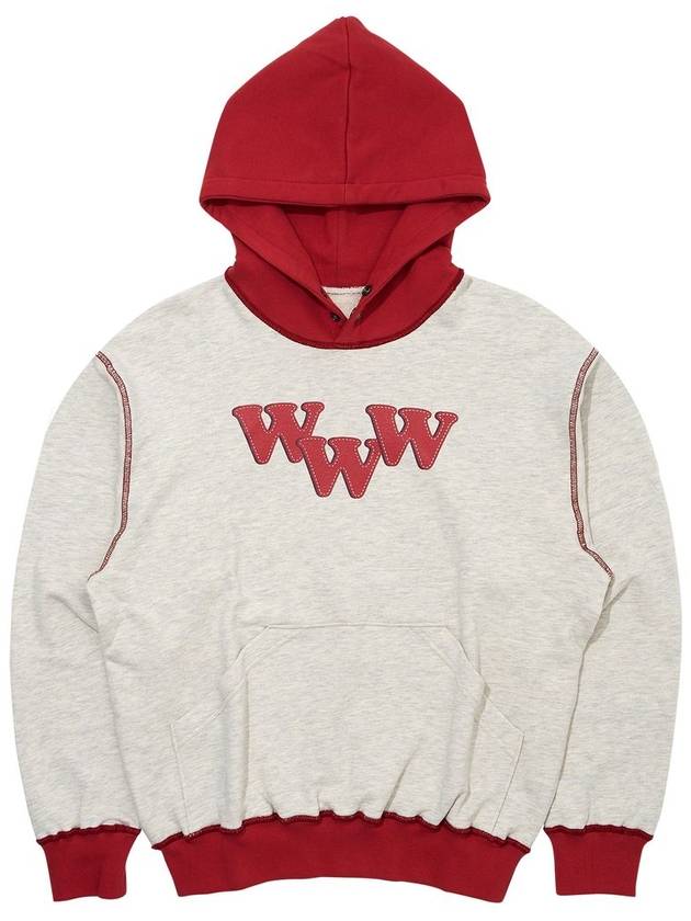 BIO WASHED STITCH REGULAR FIT HOODIE TWO TONE OATMEAL CHERRY RED - DON’T ASK MY PLAN - BALAAN 3