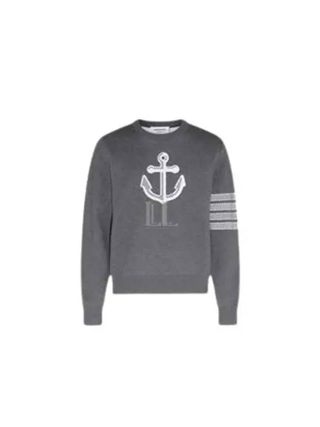 Men's Anchor Jacquard 4-Bar Crew Neck Knit Top Med Grey - THOM BROWNE - BALAAN 2