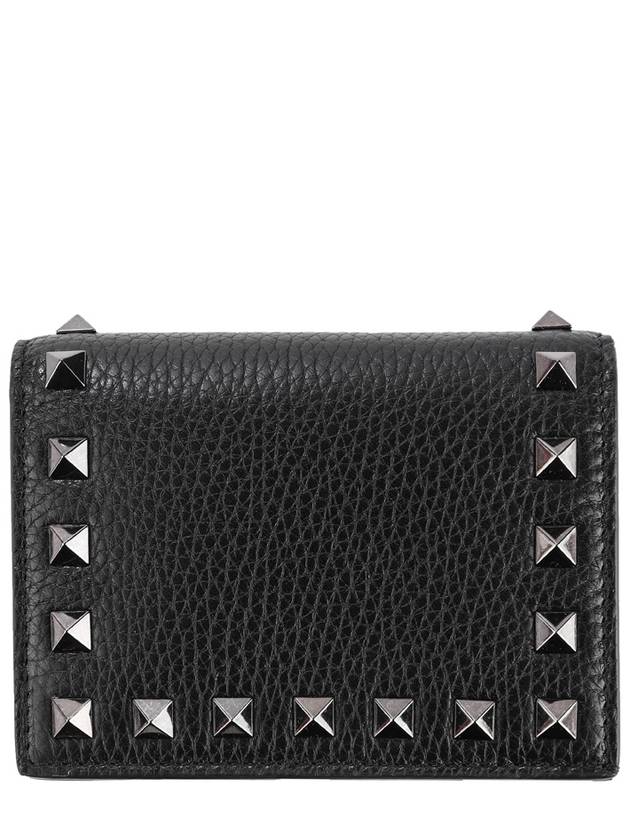 Rockstud Small Leather Half Wallet Black - VALENTINO - BALAAN 2