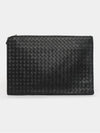 Intrecciato Weaving Zipper Medium Clutch Bag Black - BOTTEGA VENETA - BALAAN 4