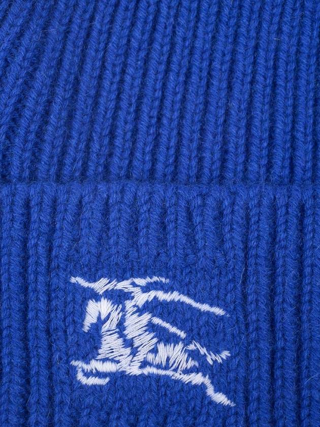 Embroidered Logo Ribbed Cashmere Beanie Blue - BURBERRY - BALAAN 4