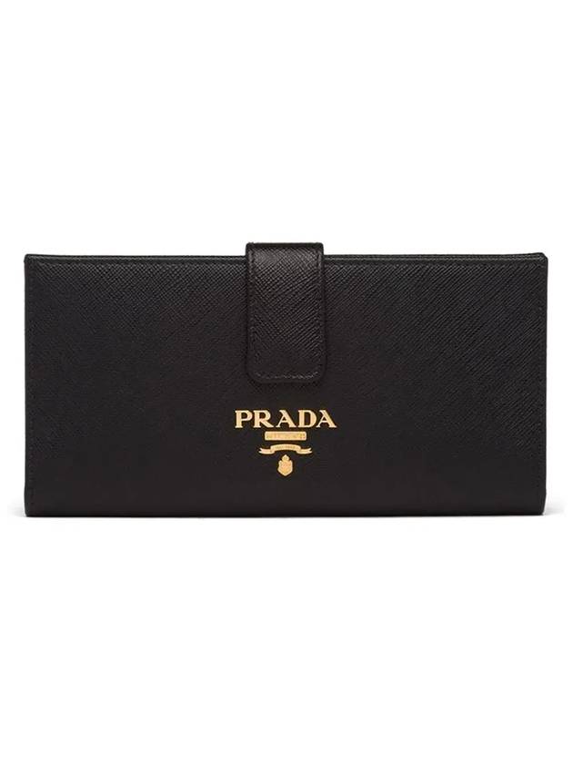 Saffiano Gold Metal Logo Long Wallet Black - PRADA - BALAAN.