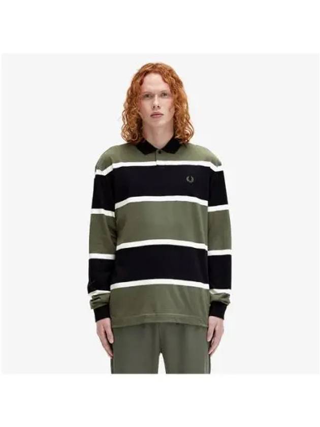 Fred Perry Sport Striped Long Sleeve Polo Shirt Laurelless Green AFPM2438519 X21 - FRED PERRY - BALAAN 1