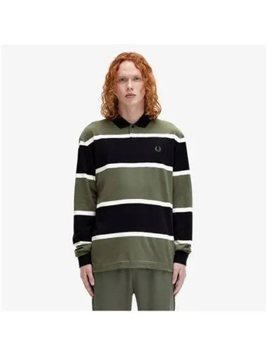 Fred Perry Sport Striped Long Sleeve Polo Shirt Laurelless Green AFPM2438519 X21 - FRED PERRY - BALAAN 1