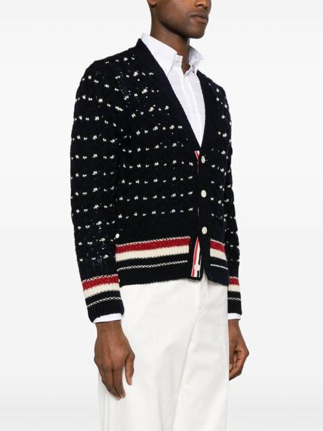 Donegal Cable Classic Wool Cardigan Navy - THOM BROWNE - BALAAN 4