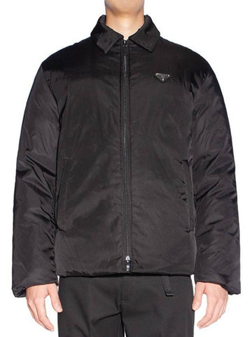 Re-Nylon Cropped Down Jacket Black - PRADA - BALAAN 1