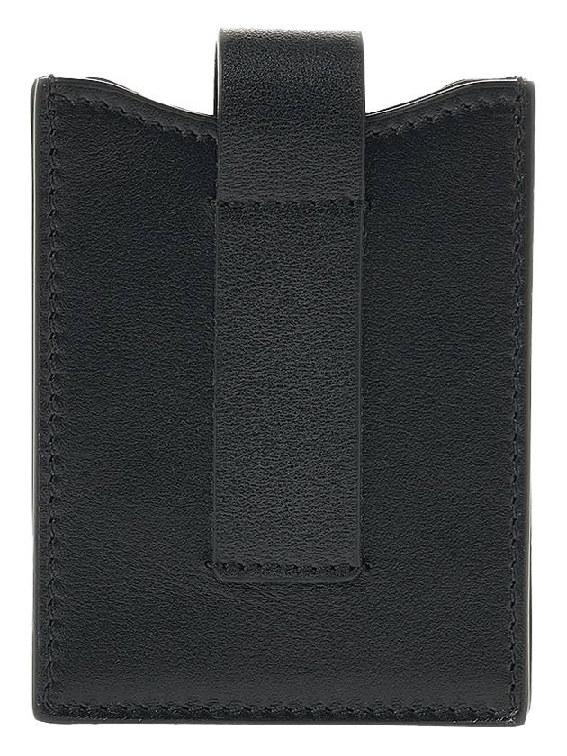 V Logo Signature Leather Card Wallet Black White - VALENTINO - BALAAN 4