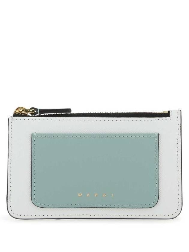 Saffiano Two-Tone Zipper Card Wallet Lime Stone Tea Green - MARNI - BALAAN 1