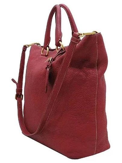 BN1713 VIT DAINO Red Color Leather Gold Initial Logo Tote Bag Shoulder Strap 2WAY - PRADA - BALAAN 2