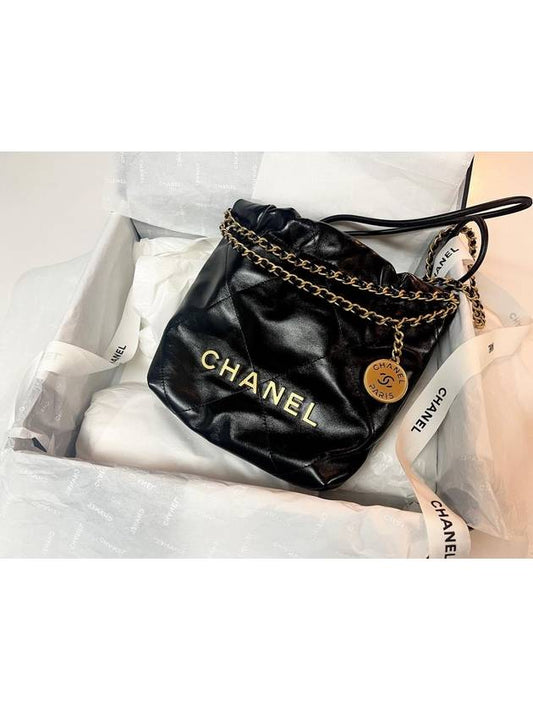 Mini Handbag Shiny Calfskin Gold Black - CHANEL - BALAAN 2
