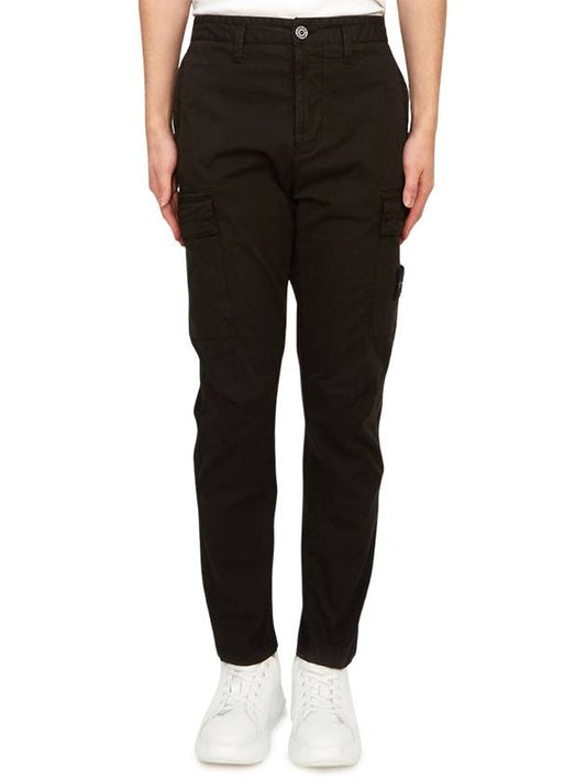 Stretch Cotton Gabardine Garment Dyed Cargo Straight Pants Black - STONE ISLAND - BALAAN 2