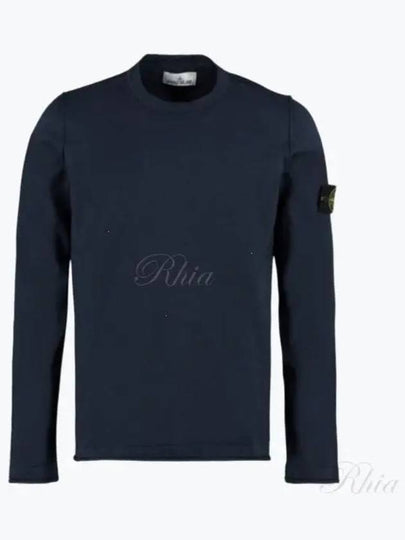 Logo Patch Crew Neck Cotton Nylon Knit Top Navy - STONE ISLAND - BALAAN 2