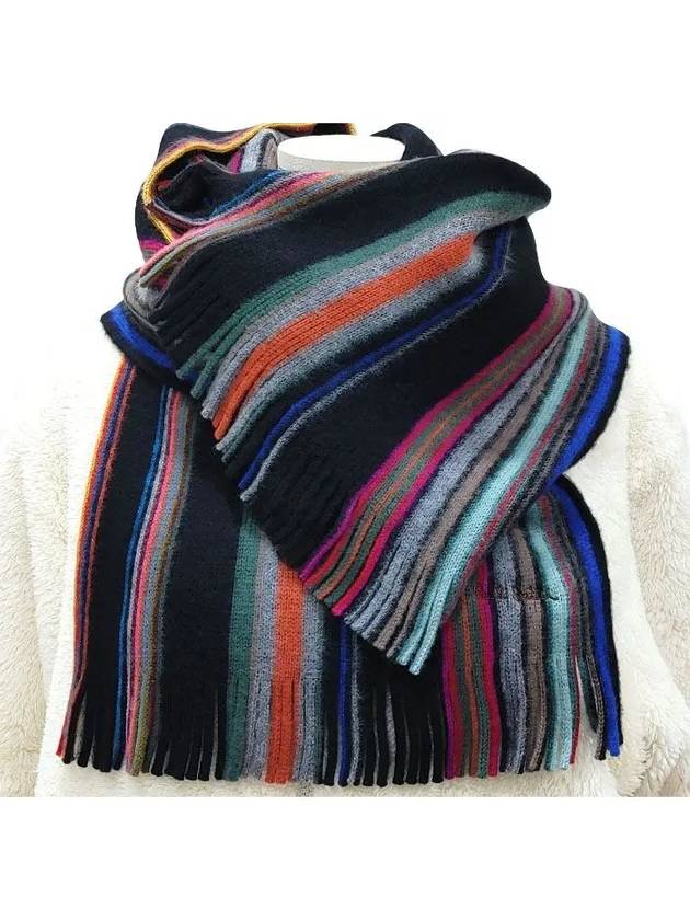 Signature Stripe Cashmere Scarf Black - PAUL SMITH - BALAAN 2