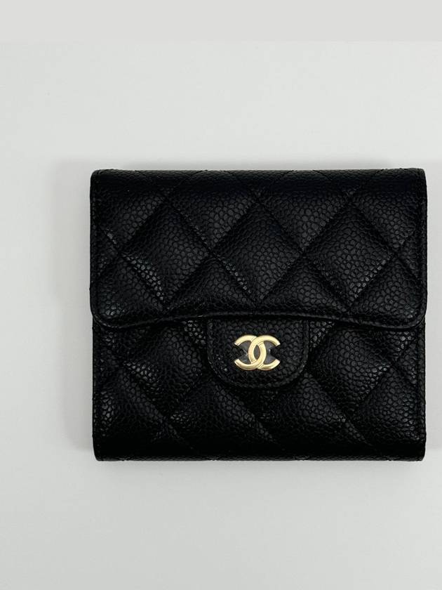 Small Classic Flap Wallet Grained Calfskin & Gold Black - CHANEL - BALAAN 3