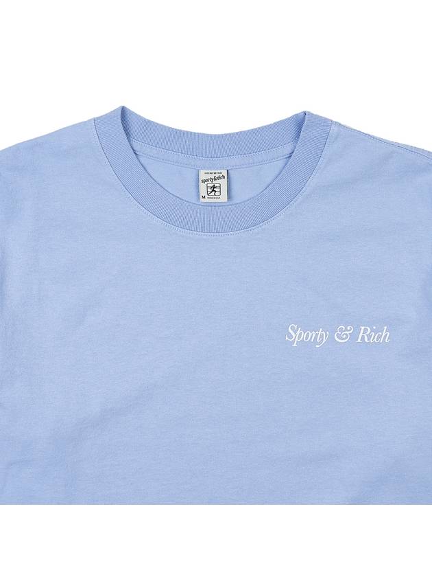 Logo Cropped Cotton Short Sleeve T-Shirt Light Blue - SPORTY & RICH - BALAAN 4