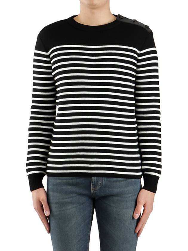 Shoulder Button Striped Knit Top Black - SAINT LAURENT - BALAAN 2