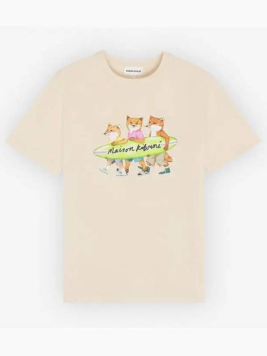 Surfing Foxes Logo Print Short Sleeve T-Shirt Beige - MAISON KITSUNE - BALAAN 2