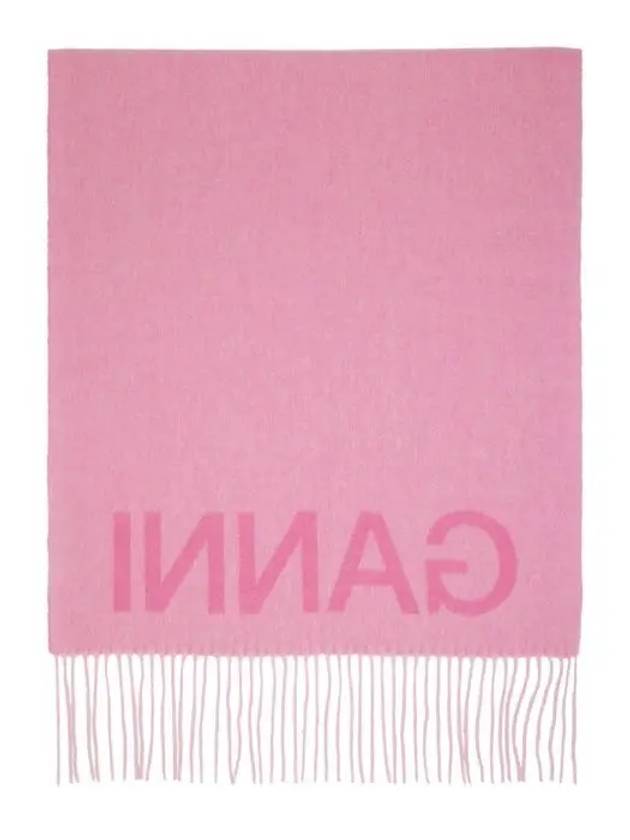 Logo Wool Muffler Pink - GANNI - BALAAN 7