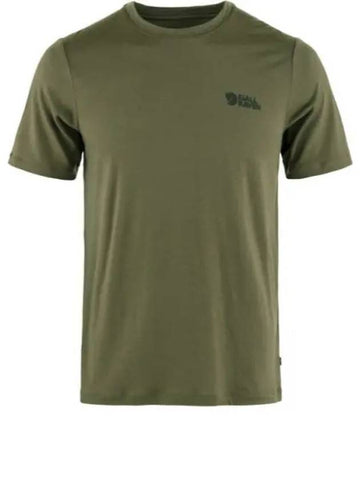 Men's Abisko Wool Logo Short Sleeve T-Shirt Laurel Green - FJALL RAVEN - BALAAN 1