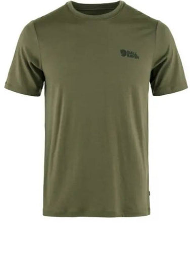 Men's Abisko Wool Logo Short Sleeve T-Shirt Laurel Green - FJALL RAVEN - BALAAN 1