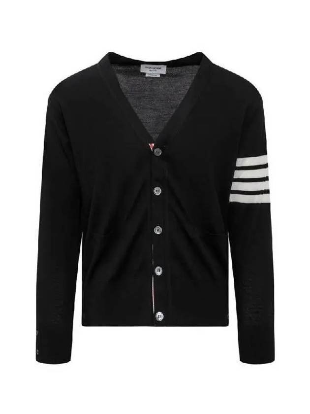 Men's Sustainable Classic Diagonal Wool Cardigan Black - THOM BROWNE - BALAAN 2