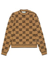 GG Bouclé Jacquard Crew Neck Wool Knit Top Camel - GUCCI - BALAAN 2