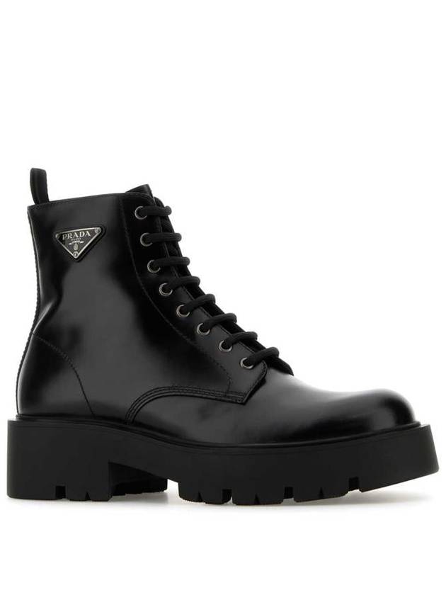 Brushed Leather Combat Boots Black - PRADA - BALAAN 3