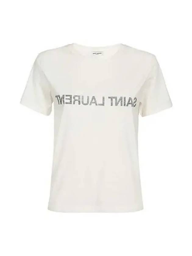 Women s Reverse Logo Print Short Sleeve White 665234 Y37AW - SAINT LAURENT - BALAAN 1