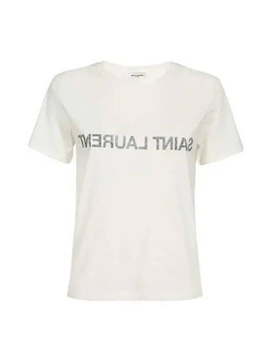 T Shirt Women Reverse Logo Print Short Sleeve White - SAINT LAURENT - BALAAN 1