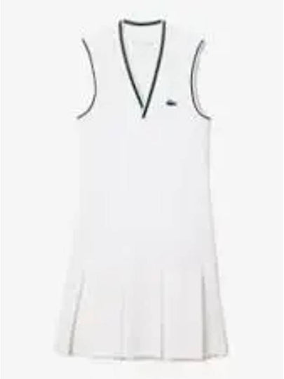 Sports Stretch V-Neck Pleated Short Dress White - LACOSTE - BALAAN 2