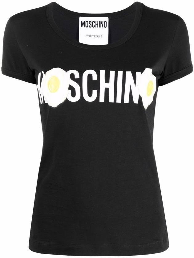 Egg Logo Print Cotton Short Sleeve T-Shirt Black - MOSCHINO - BALAAN 1