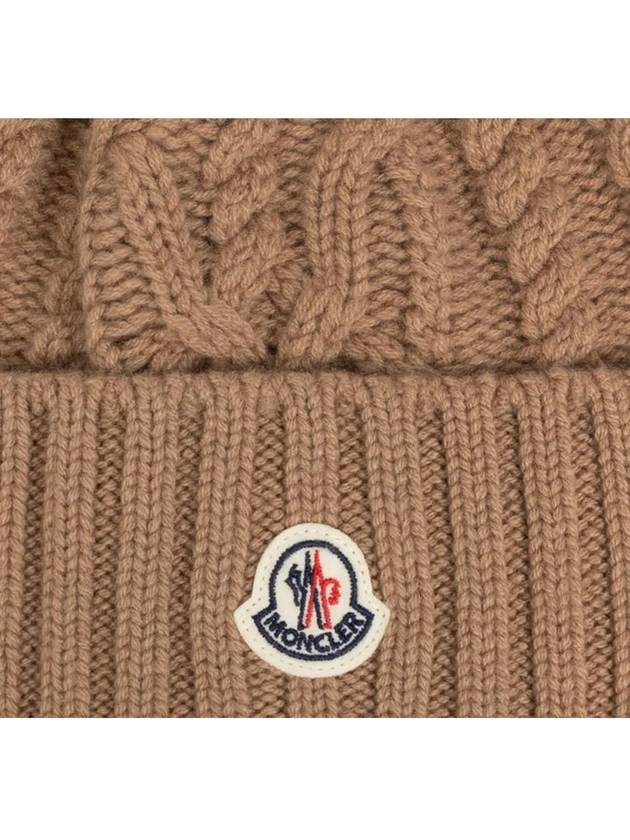 3B00029 M4506 234 Pom Brown Wool Cashmere Beanie - MONCLER - BALAAN 3