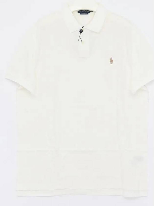 Embroidered Brown Pony Slim Fit Polo Shirt White - POLO RALPH LAUREN - BALAAN 3