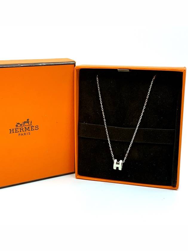 Mini Pop H Pendant Necklace Palladium Blanc - HERMES - BALAAN 3