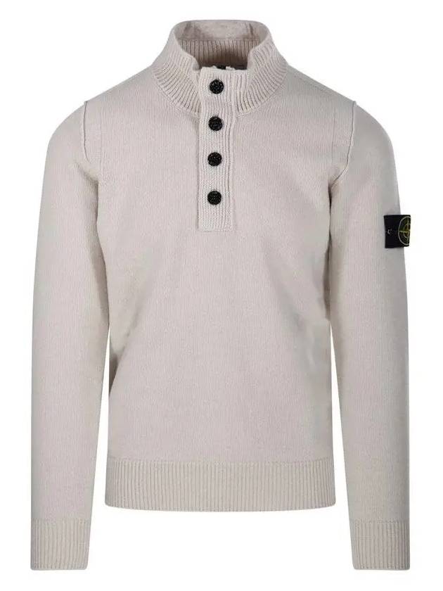 Wappen Patch Half Button Lambswool Knit Top Plaster - STONE ISLAND - BALAAN 2